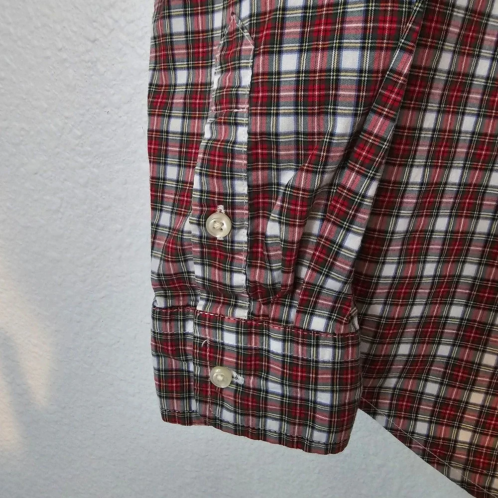 Ralph Lauren Red, White, and Green Plaid Long Sleeve Button‎ Front Polo Boys Med